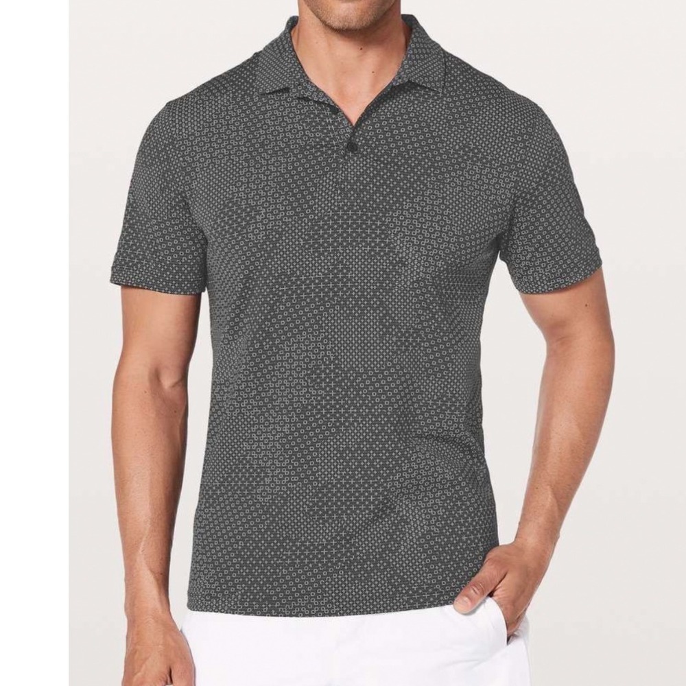 Lululemon Propel Polo Geometric Camo Print XL Black Gray Short Sleeve Shirt
